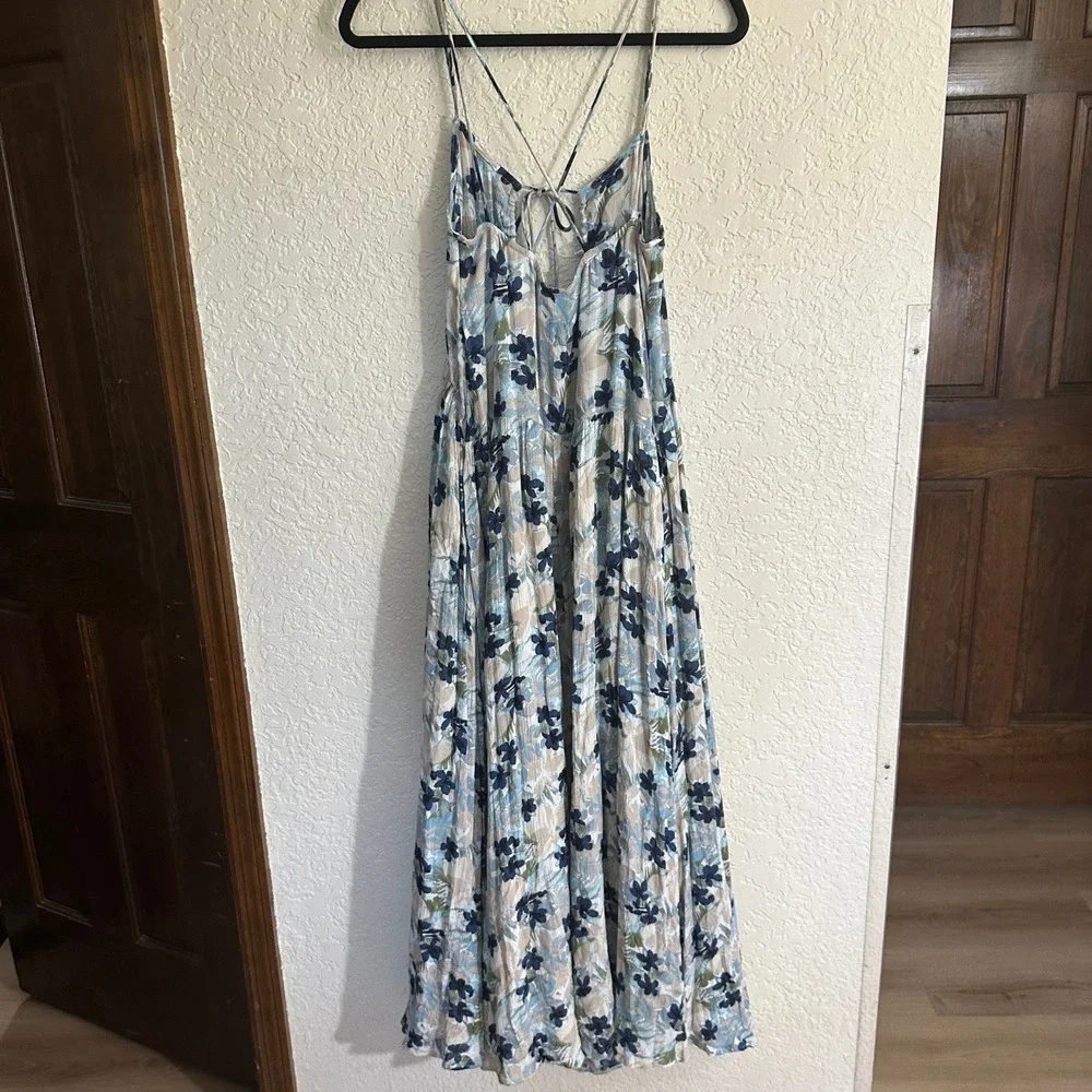 FREE PEOPLE BLUE MULBERRY KEYHOLE MAXI DRESS XTRA SMALL BOHO STRAPPY - Picture 8 of 15